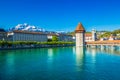 Historic city center of Lucerne with famous Chapel Bridge and lake Lucerne Royalty Free Stock Photo