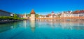 Historic city center of Lucerne with famous Chapel Bridge and Water tower Royalty Free Stock Photo