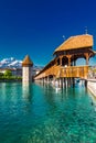 Historic city center of Lucerne with famous Pilatus mountain and Swiss Alps, Luzern, Switzerland Royalty Free Stock Photo