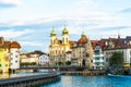 Historic city center of Lucerne with famous Chapel Bridge in Switzerland Royalty Free Stock Photo