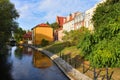 Historic city center on the Mill Mlynska Island with the old town tenements along the Brda Royalty Free Stock Photo