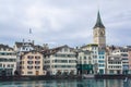 The historic city center of zurich with clock tower