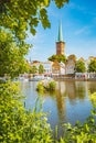 Historic city of Luebeck with Trave river in summer, Schleswig-Holstein, Germany Royalty Free Stock Photo