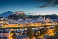 Historic city of Salzburg at dusk, Salzburger Land, Austria
