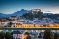 Historic city of Salzburg at dusk, Salzburger Land, Austria