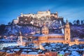 Historic city of Salzburg with Festung Hohensalzburg in winter Royalty Free Stock Photo