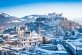 Historic city of Salzburg with Festung Hohensalzburg in winter Royalty Free Stock Photo