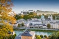 Historic city of Salzburg at sunset in fall, Austria Royalty Free Stock Photo