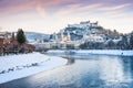 Historic city of Salzburg in winter, Austria