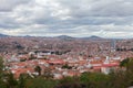 Historic city of Sucre with an aerial view over the Cathedral tower in Bolivia, South America.