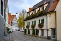 Historic city of Ulm, historic houses on Romantic Street, Baden-Wuerttemberg, Germany. Half-timber houses in old district of Ulm.