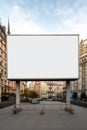 Historic cityscape crowned by a blank billboard frame, blending the old and the new