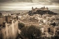 Historic Cityscape: Sepia Tones Capture a Castle Overlooking a Dense City, ai generative