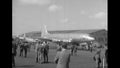 Historic civil passengers airliner switch on propeller pistons engines