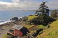 Fort Rodd Hill National Historic Site with Belmont Battery and Searchlight Shed during Storm, Vancouver Island, British Columbia