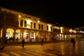 Historic Colonial Buildings on the Plaza de Armas Square with Many Visitor at Night, Cusco, Peru, South America, 10th May 2018
