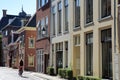 Historic and colorful buildings located on Grote Kerkstraat street in Leeuwarden Royalty Free Stock Photo