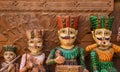 Historic colorful Hindu King sandstone statues painted in Jaisalmer, Rajasthan