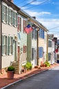 Historic Wooden Row Houses with Colourful Shutters and Blue Sky Royalty Free Stock Photo