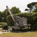 Historic crane on view to tourists near the harbour on Herm Island in the Channel Islands Royalty Free Stock Photo