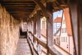 Historic defense walls of Rothenburg ob der Tauber walkway view