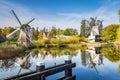 Historic Dutch scene with two windmills Royalty Free Stock Photo