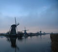 Historic dutch windmills in winter Royalty Free Stock Photo