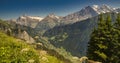 Historic electric train of the Schynige Platte Bahn SPB rack railway close to the summit station in the Bernese Alps. Royalty Free Stock Photo