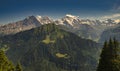 Historic electric train of the Schynige Platte Bahn SPB rack railway close to the summit station in the Bernese Alps. Royalty Free Stock Photo