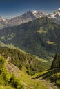 Historic electric train of the Schynige Platte Bahn SPB rack railway close to the summit station in the Bernese Alps. Royalty Free Stock Photo