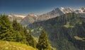 Historic electric train of the Schynige Platte Bahn SPB rack railway close to the summit station in the Bernese Alps.