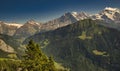 Historic electric train of the Schynige Platte Bahn SPB rack railway close to the summit station in the Bernese Alps. Royalty Free Stock Photo