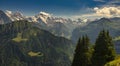 Historic electric train of the Schynige Platte Bahn SPB rack railway close to the summit station in the Bernese Alps. Royalty Free Stock Photo