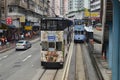 Historic electric tram bus in Central District of HK 20 April 2013 Royalty Free Stock Photo