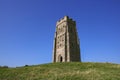 Top of Glastonbury Tor with St Michael`s Tower. Somerset, England. Famous landmark. Historic english tower on the summit