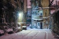 Historic European Courtyard on a winter night.