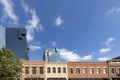 historic facade of brick buildings and modern skyscraper in background in Fort Worth at Main street Royalty Free Stock Photo