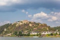 Historic fortess Ehrenbreitstein on a hill in Koblenz