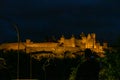 Historic Fortified Medieval City of Carcassonne, Aude, Occitanie, South France. Unesco World Heritage Site. During the night Royalty Free Stock Photo