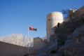 Historic fortress within the mountains near Muscat, Oman in the sunshine.