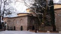 Historic Gazi Orhan Mosque, 14th century ottoman architecture, the mosque was built in 1339. Exterior view from mosque. Bursa, Tur