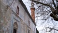 Historic Gazi Orhan Mosque, 14th century ottoman architecture, the mosque was built in 1339. Exterior view from mosque. Bursa, Tur