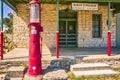 Historic general store building with antiqu gas pump in Driftwood, Texas