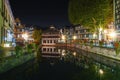 Historic half-timbered houses in tanners quarter in district la petite france in Strasbourg at night Royalty Free Stock Photo