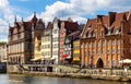 Historic Hanseatic tenement houses at Motlawa river embankment in old town city center of Gdansk, Poland Royalty Free Stock Photo