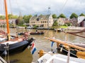 Historic harbour with boats during event Admiralty Days, Dokkum, Friesland, Netherlands Royalty Free Stock Photo