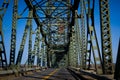 The historic Hawthorne Bridge which crosses over the Willamette River in Oregon