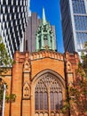 Historic Sandstone Church With Modern City Buildings, Sydney, Australia