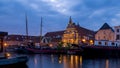 Historic home along the Canals of Leiden city in the Netherlands during nighttime Royalty Free Stock Photo