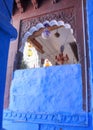 Historic home and balcony exterior view inf Blue city, Jodhpur, India Royalty Free Stock Photo